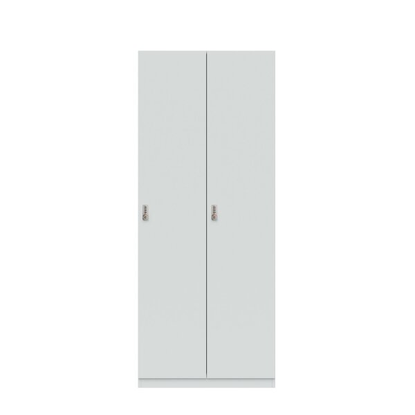 Lodge Pren | 2 Schließfächer nebeneinander mit jeweils 2 festen Fachböden und 1 Kleiderstange | Mit mechanischem M2 Zahlenkombinationsschloss | H 1970 x B 800 x T 500 mm